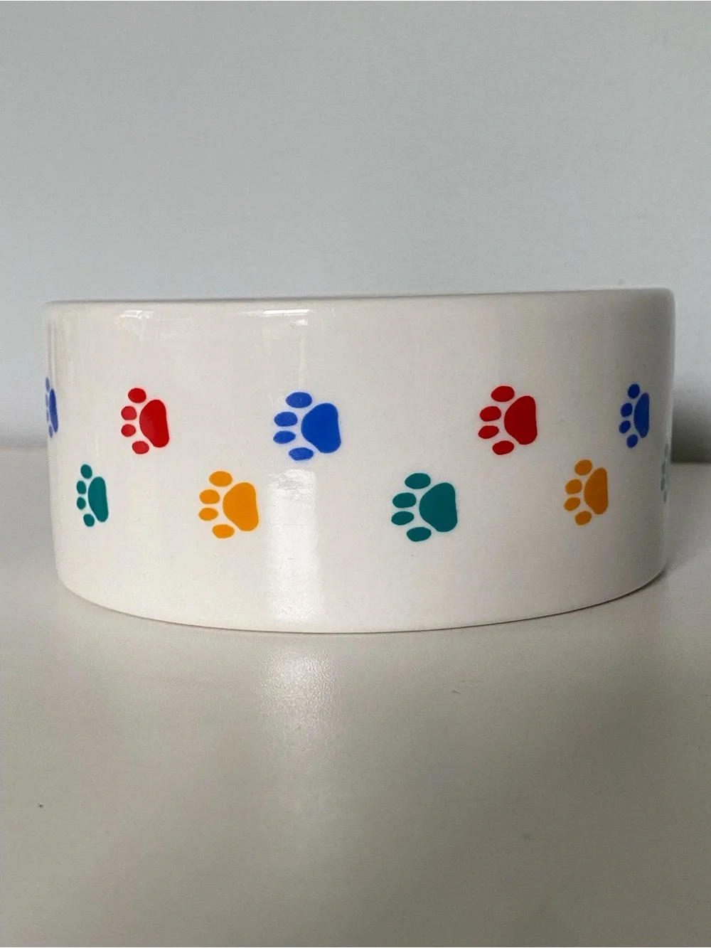Spot Brand Dog Bowl White With Colorful Paw Prints Ceramic Pet 5” Cat Dish EUC